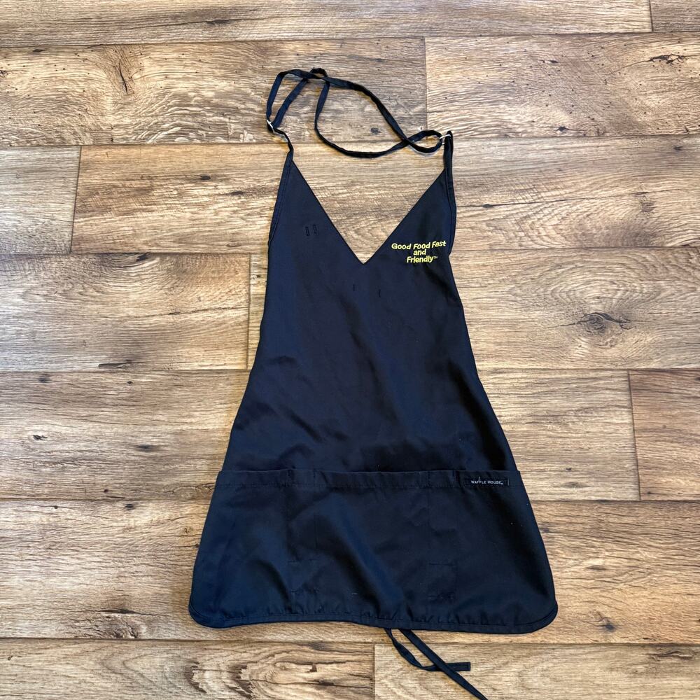Waffle House Server Apron Black Restaurant Uniform Good Food Fast Friendly Logo
